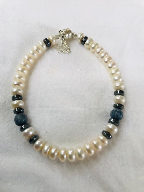 Blue Coral and Pearl Bracelet