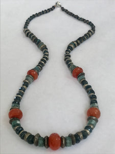 Carnelian - Rare facetted Teal Apatite - Antique Ethiopian Silver